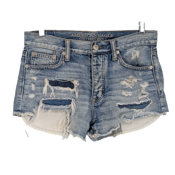 American Eagle Cut Off Shorts Size 2 Button Fly  Med Wash  Very Distressed - Picture 1 of 8